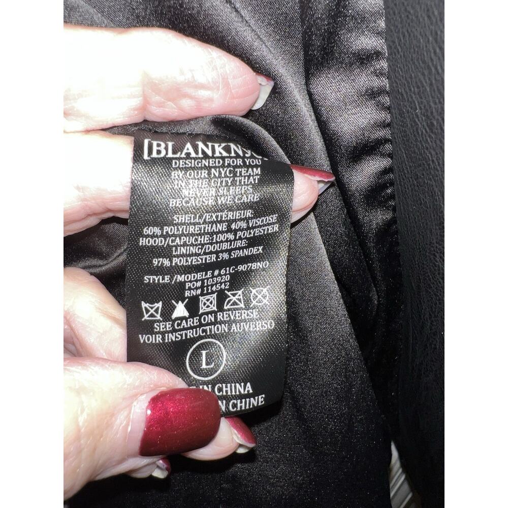 Blank NYC Black Faux Leather Life Changer Moto Jacket Removable Hood Sz L - Picture 6 of 9